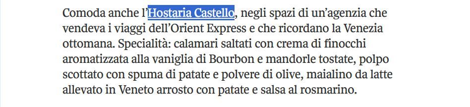 Hostaria Castello ristorante dove mangiare vicino la Biennale 
